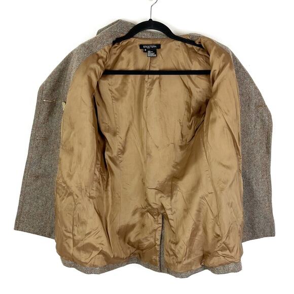 Etcetera Womens 100% Wool Herringbone Pea Coat Lightweight Tweed Neutral Tan 8 - Picture 8 of 9
